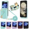 Wallet Case for Samsung Galaxy Z Flip 5 4 3 Case with Chain Strap, Card Holder Slots- Leather Wallet Case Flip Folio Cover